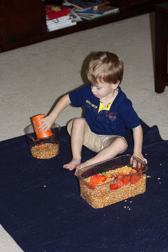 Harvest Sensory Tub on Quilt